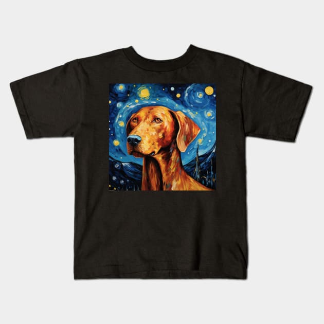 Redbone Dog Starry Night Kids T-Shirt by NatashaCuteShop